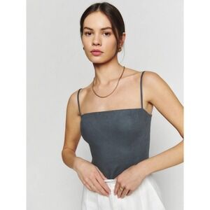 Reformation Overland Linen Smocked Crop Tank Top Slate Gray Women's Size 16